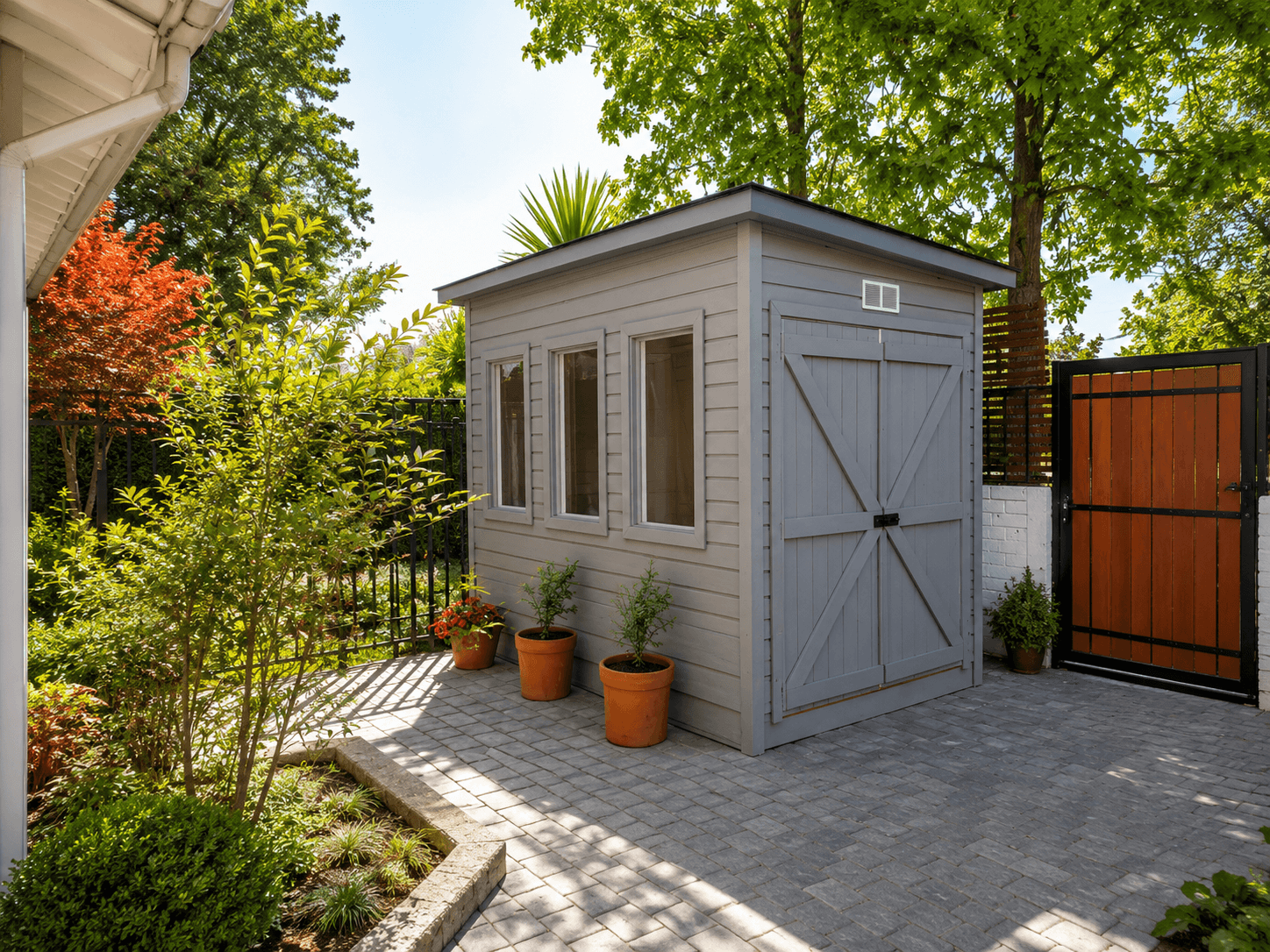 Bodega de madera con diseño en patio — Constructora BDM